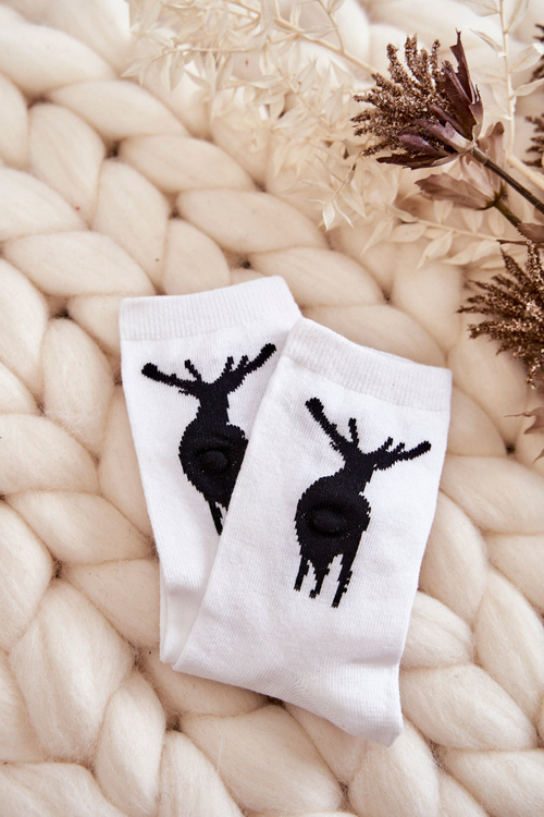 Youth Cotton Socks Black Deer White 