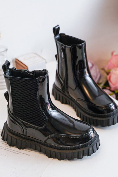 Children's Lacquered Zip-Up Insulated Boots Black Jolynn