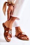 Comfortable Women's Slippers With Ornament Brown Leila