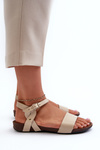 Zazoo 40027 Flat Women's Leather Sandals Beige