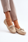 Beige Women's Suede Moccasins with Embellishment Daphikaia