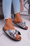 Cork Flip Flops with Enchain Silver Metallics