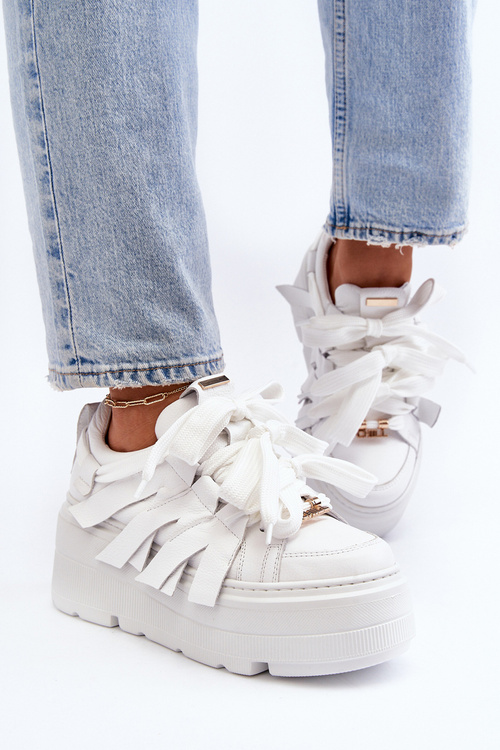 Sneakersy Skórzane Masywna Platforma Białe Zazoo 2F-7033