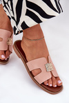 Flat Slippers With Cutouts And Decoration Dirty Pink Bohalis