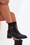 Warm Ladies Ankle Boots With Heel Strap And Buckle Black Sylira