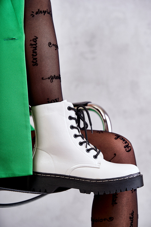 Botki Damskie Trapery Białe Kognito