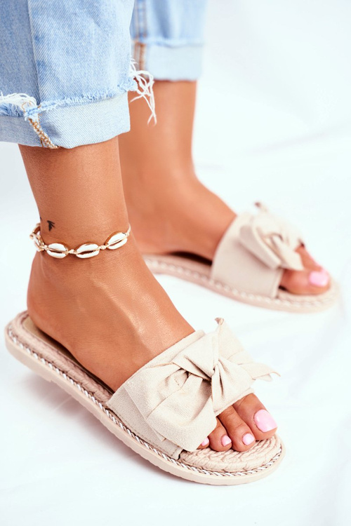 Women's Slides With Bow Beige Happiness