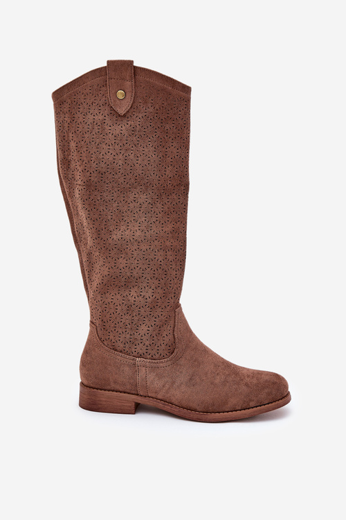 Flat Heel Boots With Perforated Pattern Brown S.Barski HY51-062