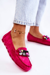 Women's suede loafers with decorations Fuchsia Janetta