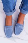 Women's Suede Leather Moccasins Blue Tenzion