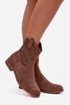 Women's Flat Heel Ankle Boots with Openwork Pattern S.Barski HY52-530 Brown