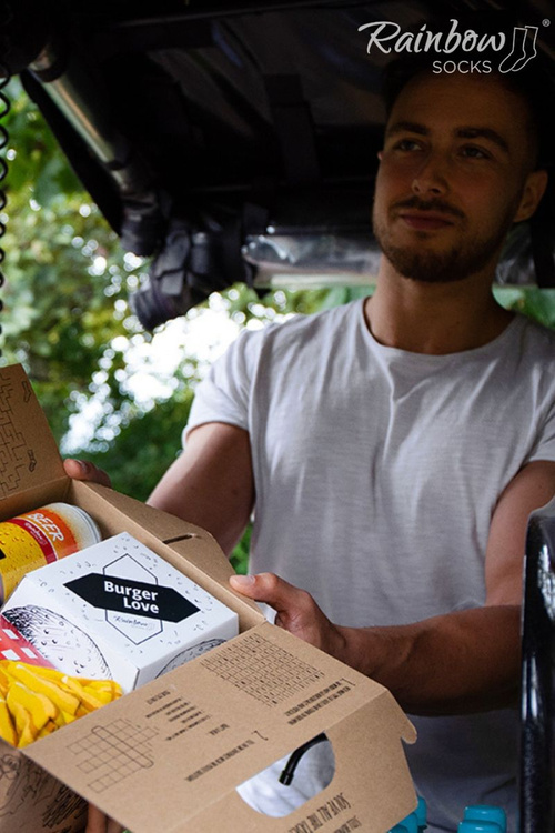 Rainbow Socks Meal Socks Box Burger Fries Beer 5 Pairs