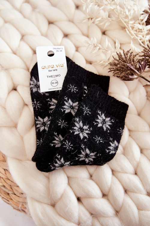 Women's Wool Socks In Snowflakes Black