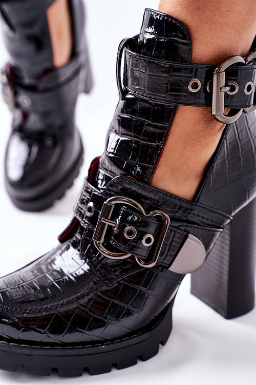 Women’s Ankle Boots Shiny Black Crocodille Bramshall