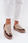 Damskie Sneakersy Skóra Naturalna Platforma Beżowe Zazoo N1269S2