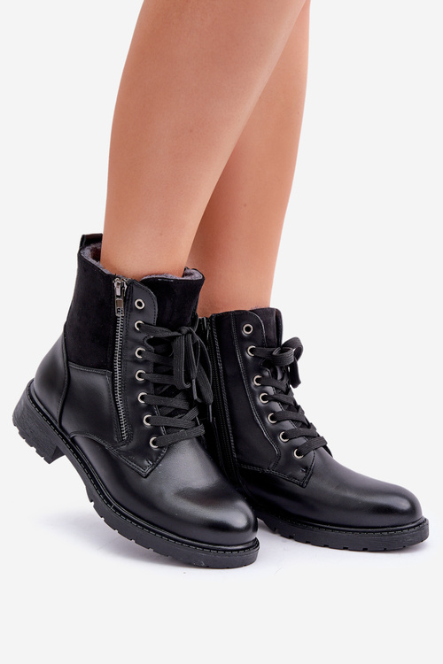 Botki Ocieplane Futerkiem Na Płaskim Obcasie Czarne Naoise