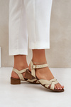 Leather Sandals On A Delicate Heel Light Beige Zazoo 40372