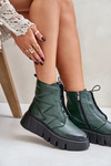 Zazoo 60472 Leather Ankle Boots On Platform And Wedge Dark Green