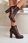 Women's Winter Boots with High Heel Zipper Closure Dark Brown Bioria