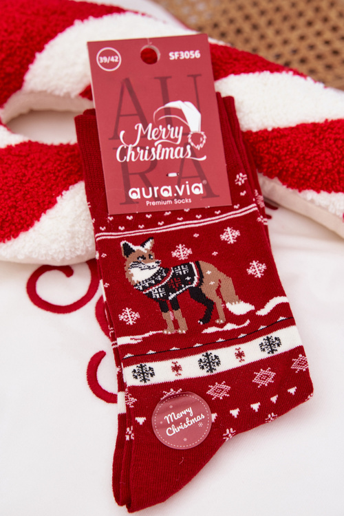 Men's Christmas Socks Fox in Sweater Red
