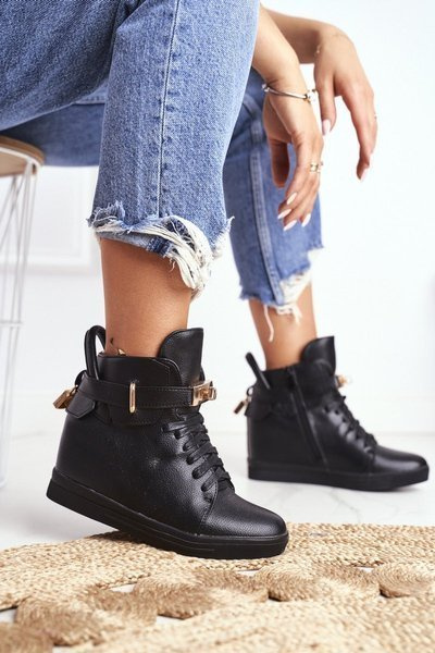 Women's Sneakers On Anchor Gold Padlock All Black Tersey