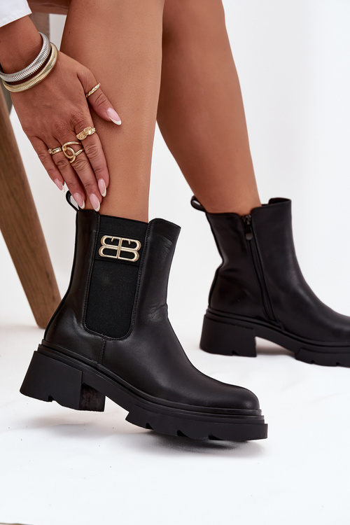 Women's ankle boots with gold detail insulated black Serene