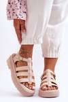 Leather Sandals With Stripes Beige Colet