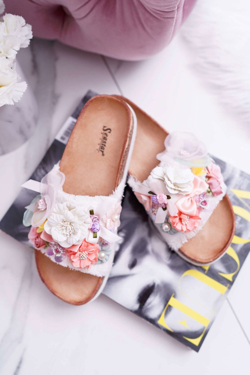 Women's Flip Flops With Flowers White Enrissa