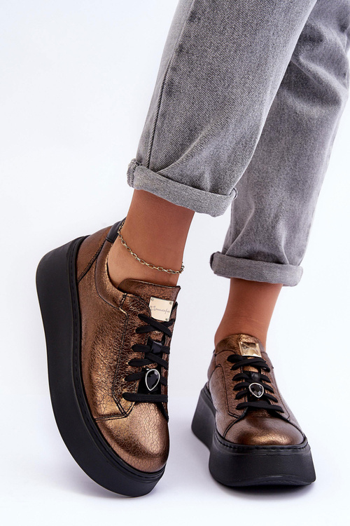 Buty Sportowe Skóra Platforma Maciejka 06191-24 Miedziane