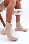 Women's Lacquered Ankle Boots Beige Cirie