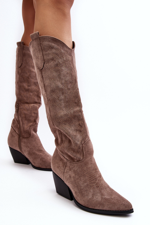 Kozaki Kowbojki Damskie Słupek Ciemnobeżowe Sloana WZ688-12