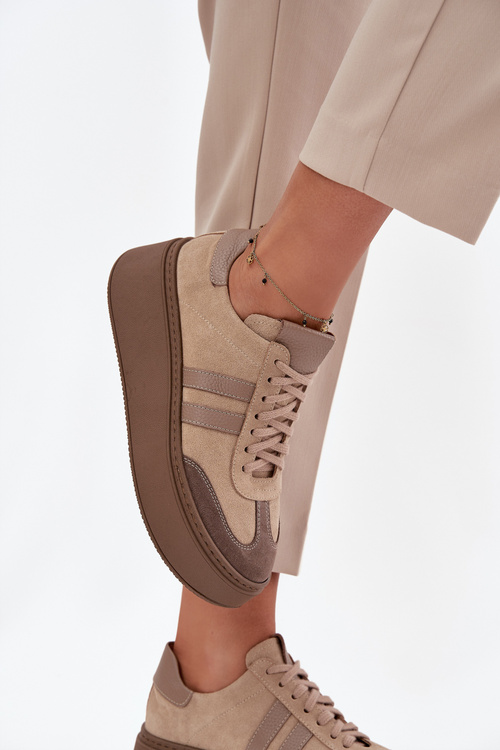 Damskie Sneakersy Z Naturalnego Zamszu Platforma Beżowe Zazoo 3775