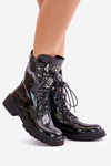 Lacquered Worker Boots With Decoration Insulated D&A Black MR880-080