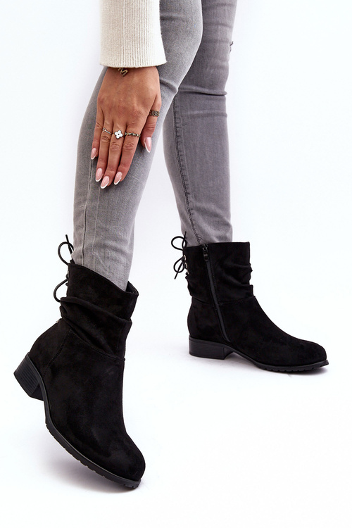Women's Suede Boots on a Flat Heel Black Keresa