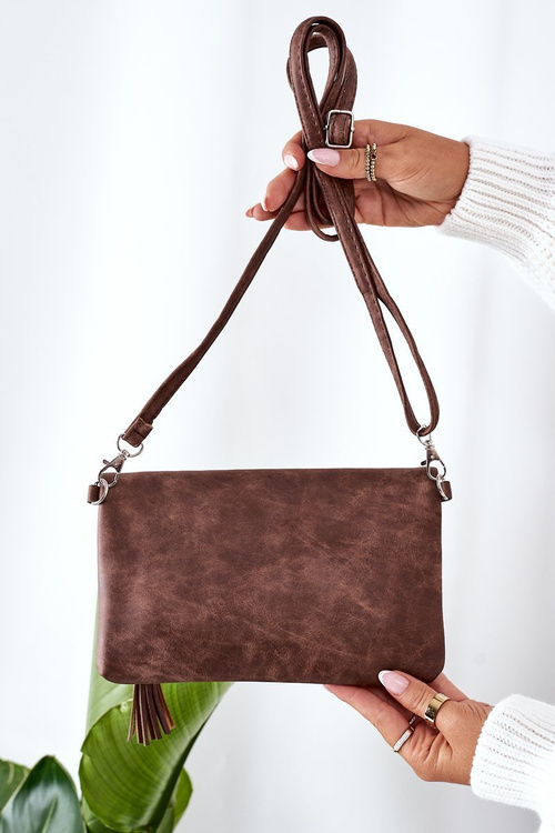 Clutch Bag With Detachable Strap And Fringes Brown