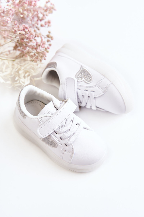 Buty Sportowe Dziecięce Skórzane Rzep Białe Baylene