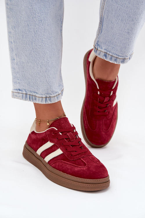 Damskie Zamszowe Sneakersy Platforma Bordowe Sylviona 