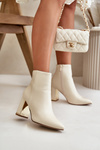 Women's Heeled Boots Zip Fastened Insulated Eco Leather Light Beige Mevair