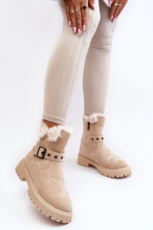 Women's Boots With Faux Fur Zip Beige Morcos