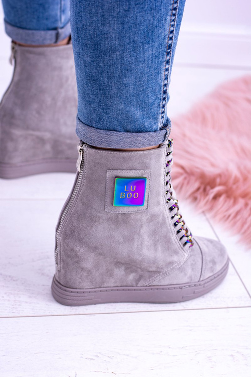 Women's Lu Boo Grey Suede Sneakers with Iridescent Monica Chains