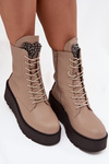 Leather Women's Ankle Boots With Decoration Heated Beige Ulrika