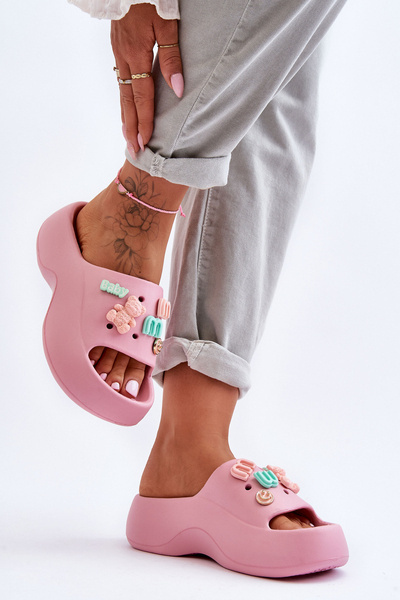 Klapki Lekkie Damskie Piankowe Ozdoby Różowe Lorie 18261