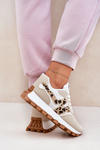 Damskie Buty Sportowe Sneakersy Panterka Beżowe Kalelia 