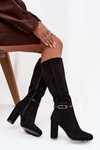 Women's heeled boots with gold buckle lined black Seraphine