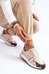 Buty Sportowe Modne Skóra Beżowo-Brązowe Rachel