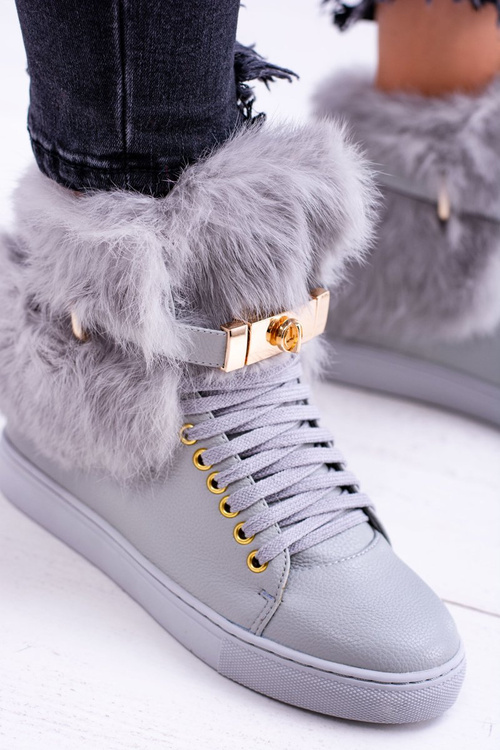 Lu Boo Grey Boots with Natural Fur Gisele