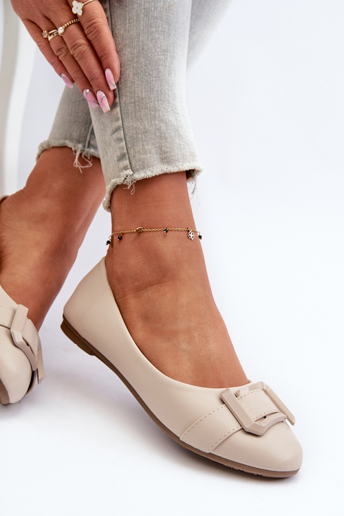 Ballerinas With Strap And Ornament Eco Leather Light Beige Cadwenla