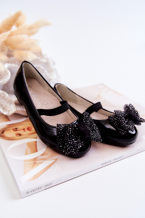 Dětské lakované balerínky s mašlí Black Zolly