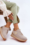 Buty Sportowe Damskie Zamsz Platforma Beżowe GOE LL2N4001