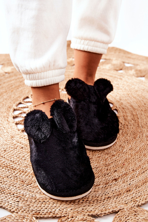 Fur Slippers With Ears Black Thorpe